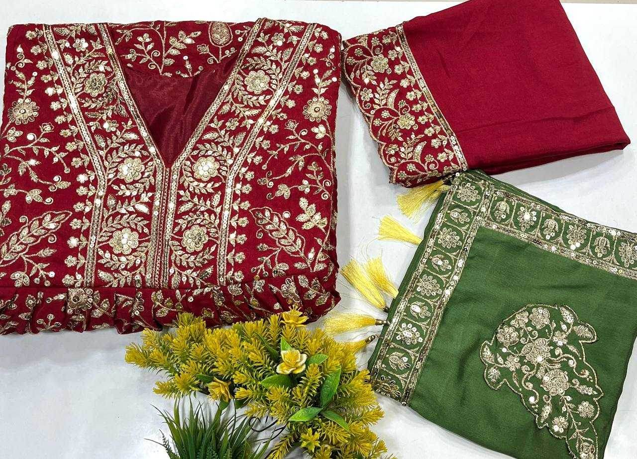 Chinon Silk Embroidery Anarkali Gowns - MYLUXURY LANE ENTERPRISE